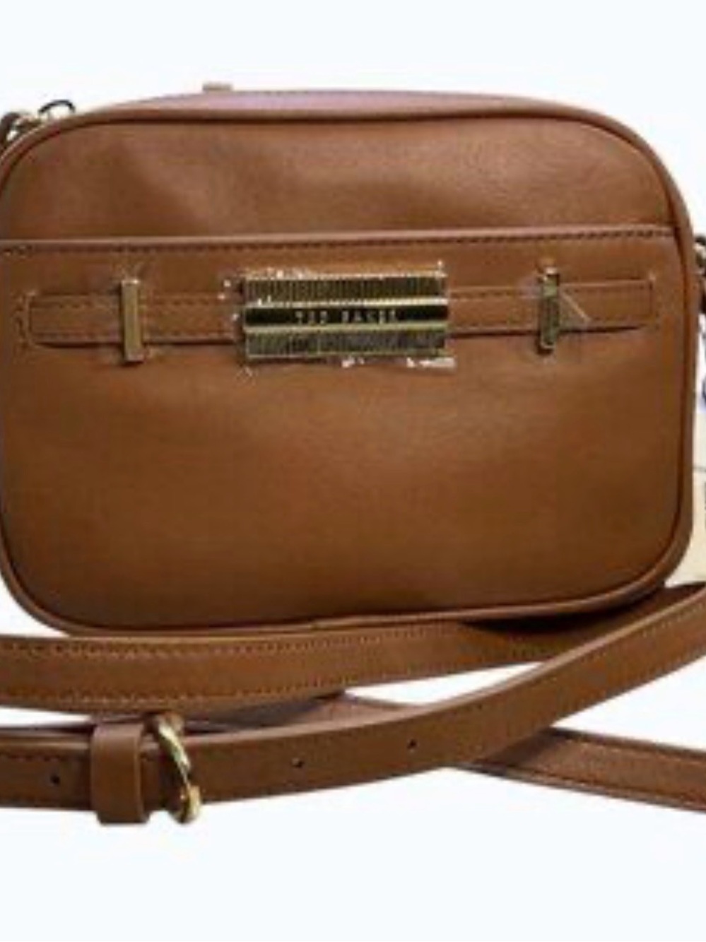 Ted Baker London Brown Leather Crossbody with Gold Plaque